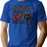 Bigfoot Grabbed My Wiener T-Shirt - Retro Graphic Tee for Men & Women - Blue