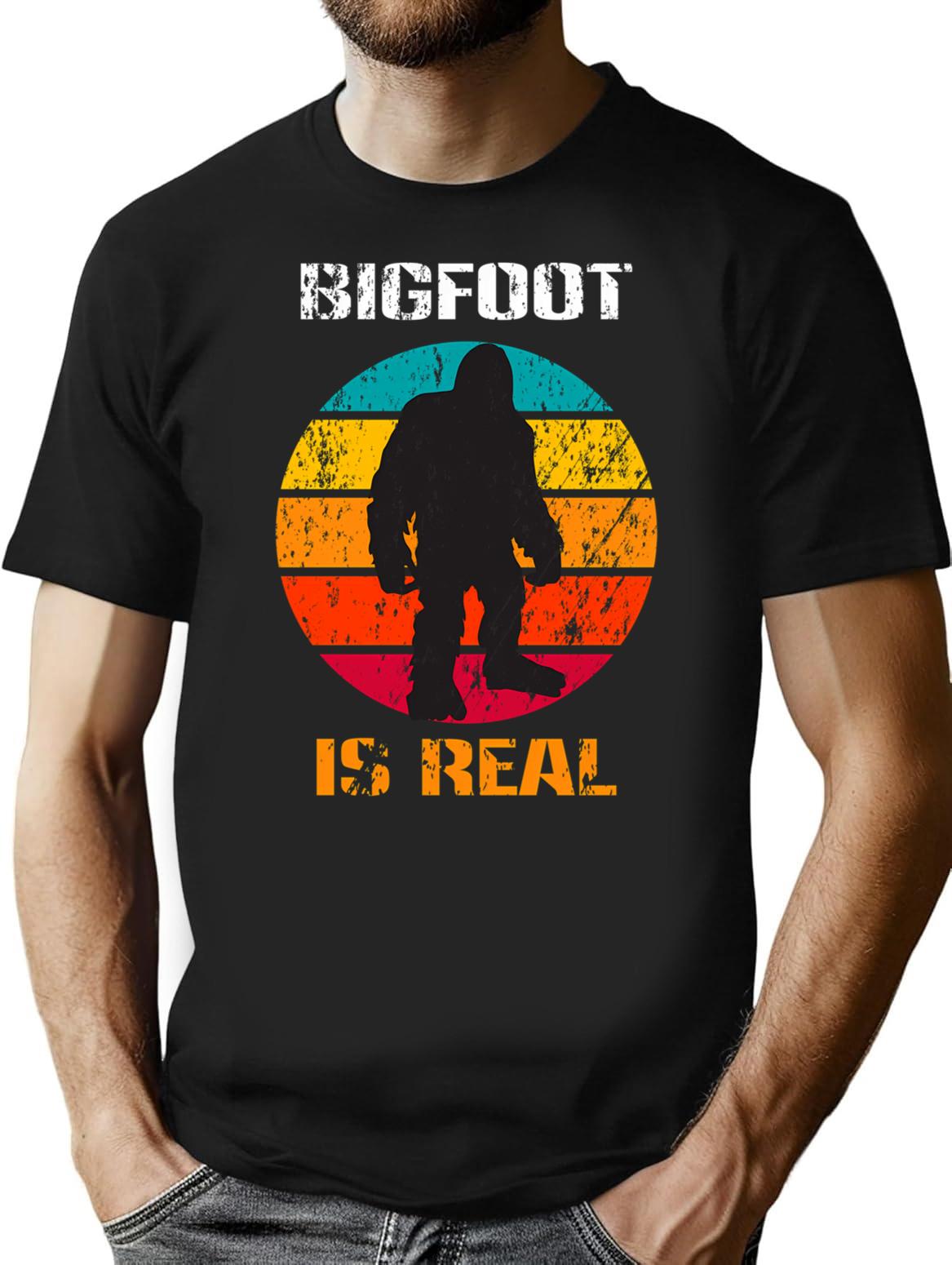 Bigfoot Is Real Vintage T-Shirt - Retro Graphic Casual Tee - Black