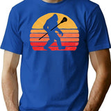 Bigfoot Lacrosse Stick Vintage Surf Sun Funny Lax T-Shirt for Men & Women, T-Shirts Graphic Tee - Blue