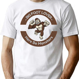 Bigfoot Lover Here Be Monsters T-Shirt - Retro Graphic Tee for Men & Women - White