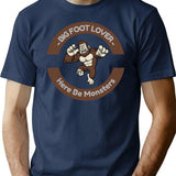 Bigfoot Lover Here Be Monsters T-Shirt - Retro Graphic Tee for Men & Women - Navy