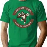 Bigfoot Lover Here Be Monsters T-Shirt - Retro Graphic Tee for Men & Women - Green