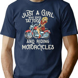 Biker Girl T-Shirt - Retro Graphic Tee for Men & Women - Navy