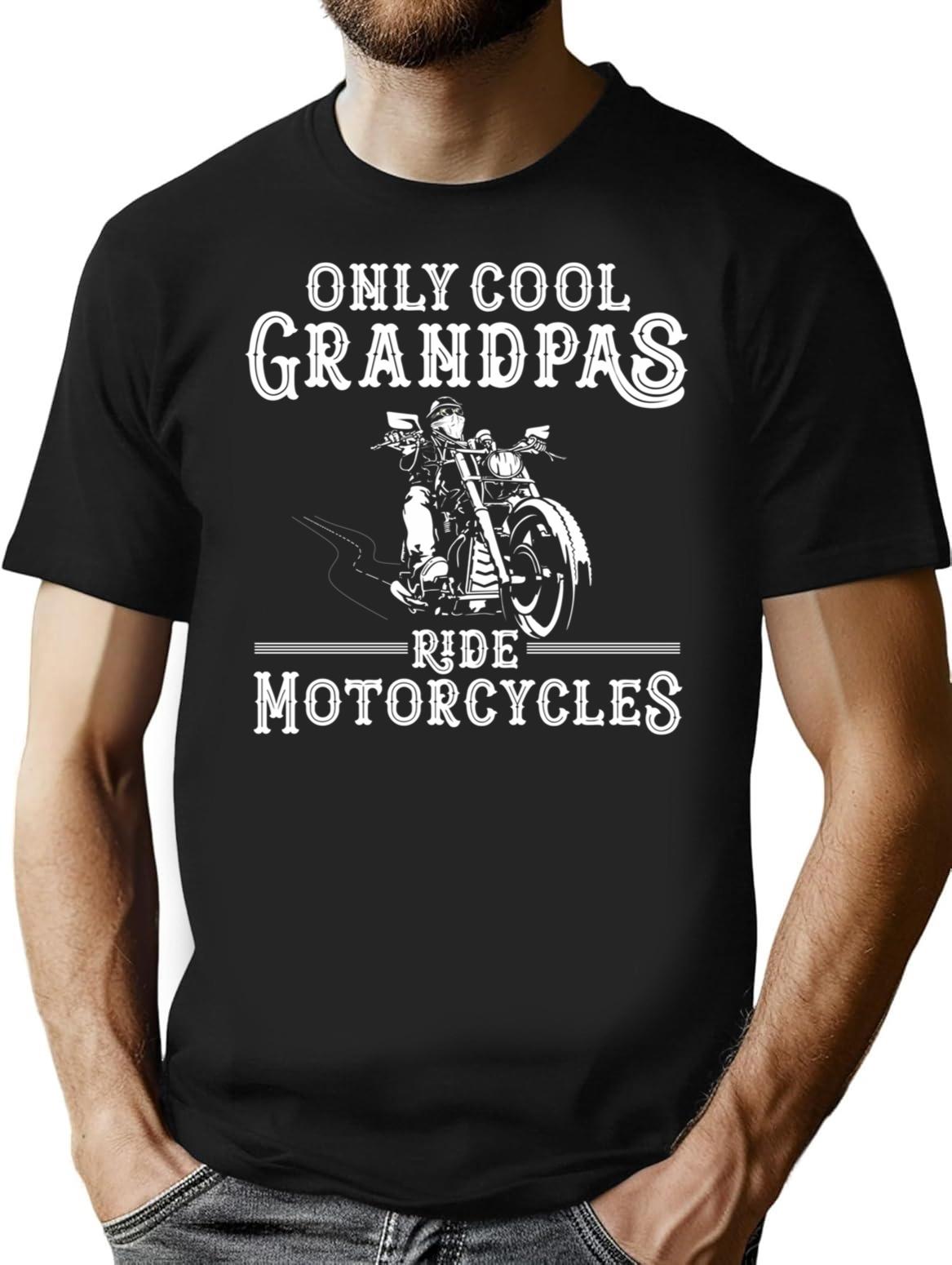 Biker Papa Only Cool Grandpas Ride Motorcycles Vintage Motorcycle Grandpa Funny Gift T-Shirt - Black