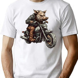 Biker Wild Hog T-Shirt - Retro Graphic Tee for Men & Women - White