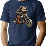 Biker Wild Hog T-Shirt - Retro Graphic Tee for Men & Women - Navy