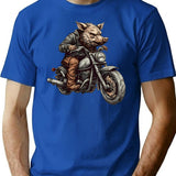 Biker Wild Hog T-Shirt - Retro Graphic Tee for Men & Women - Blue