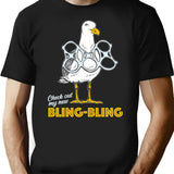 Bling Bling Seagull T-Shirt for Men & Women, T-Shirts Graphic Tee - Black