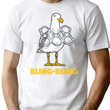 Bling Bling Seagull T-Shirt for Men & Women, T-Shirts Graphic Tee - White