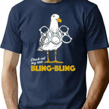 Bling Bling Seagull T-Shirt for Men & Women, T-Shirts Graphic Tee - Navy