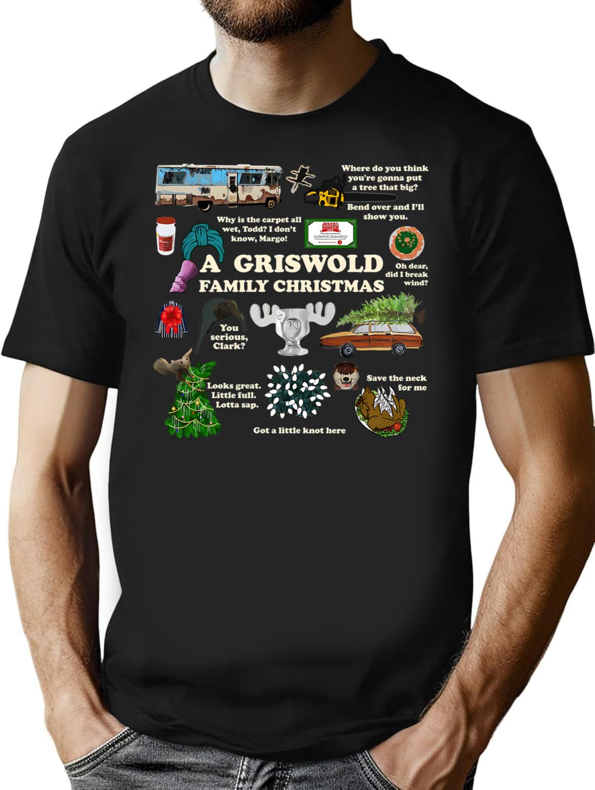 Blue Christmas Vacation Vintage Griswold Family T-Shirt - Black
