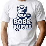 Bobr Kurwa (1) T-Shirt - Retro Graphic Tee for Men & Women - White