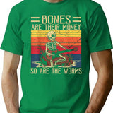 Bones Are Their Money Skeleton Playing Guitar Retro Vintage (2) T-Shirt - Green