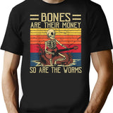 Bones Are Their Money Skeleton Playing Guitar Retro Vintage (3) T-Shirt - Black