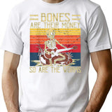 Bones Are Their Money Skeleton Playing Guitar Retro Vintage (3) T-Shirt - White