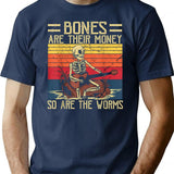 Bones Are Their Money Skeleton Playing Guitar Retro Vintage (4) T-Shirt - Navy