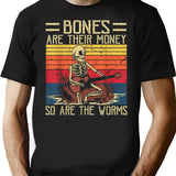 Bones Are Their Money Skeleton Playing Guitar Retro Vintage T-Shirt - Black