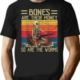 Bones Are Their Money Skeleton Playing Guitar Retro Vintage T-Shirt - Black