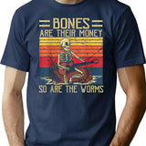 Bones Are Their Money Skeleton Playing Guitar Retro Vintage T-Shirt - Navy