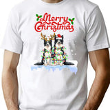 Border Collie Christmas Lights Funny Dog Matching Family T-Shirt - White