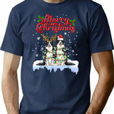 Border Collie Christmas Lights Funny Dog Matching Family T-Shirt - Navy