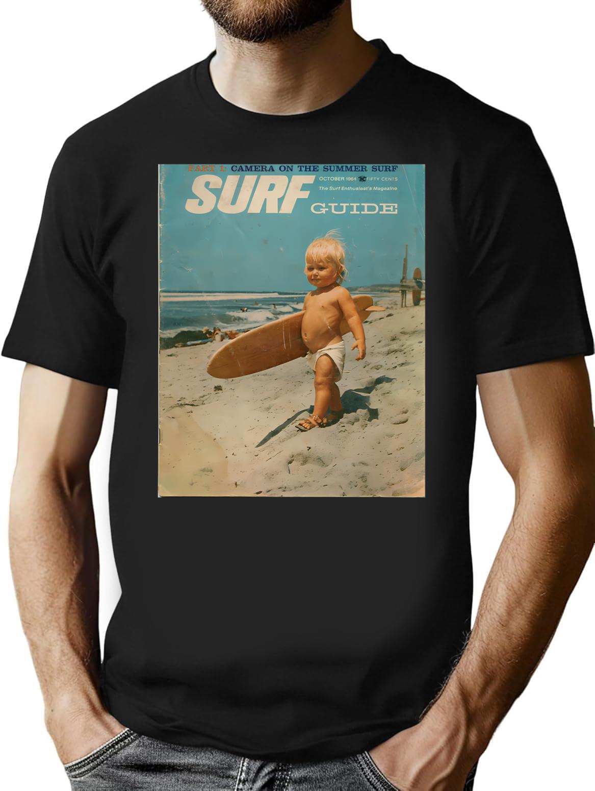 Born2surf T-Shirt - Retro Graphic Tee for Men & Women - Black