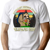 Botanist Hiking Team Botany Sloth T-Shirt - Retro Graphic Tee for Men & Women - White