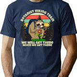 Botanist Hiking Team Botany Sloth T-Shirt - Retro Graphic Tee for Men & Women - Navy