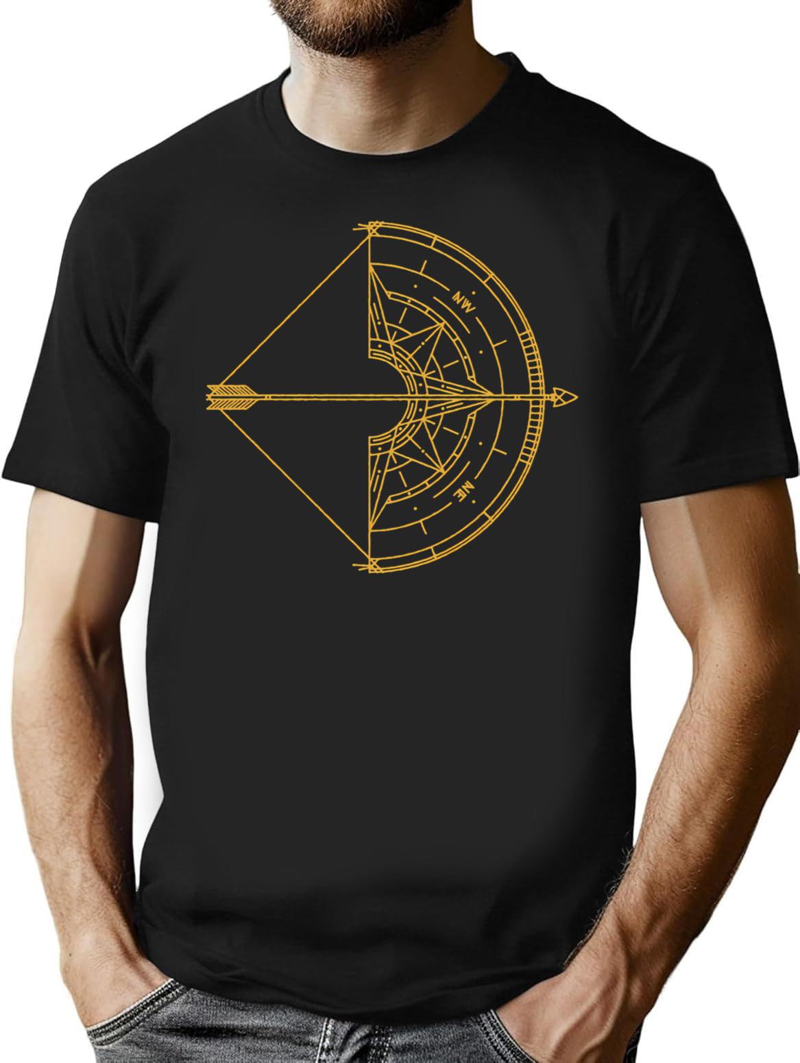 Bow And Arrow Compass Funny Creative T-Shirt - Black