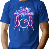 Bowling Shirts - Funny Retro Neon Vintage Style Split Happens T-Shirt - Blue