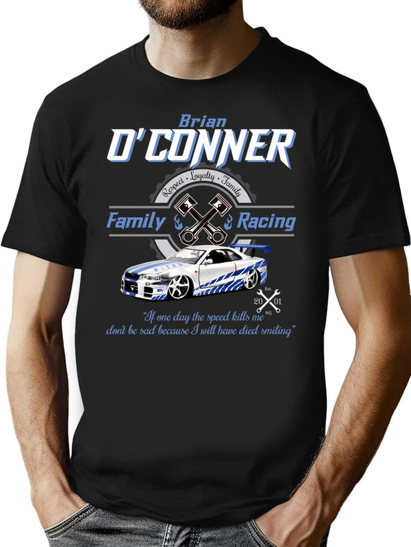 Brian O'Conner Family Racing Fast And Furious Tribute T-Shirt for Men & Women, T-Shirts Graphic Tee - Black