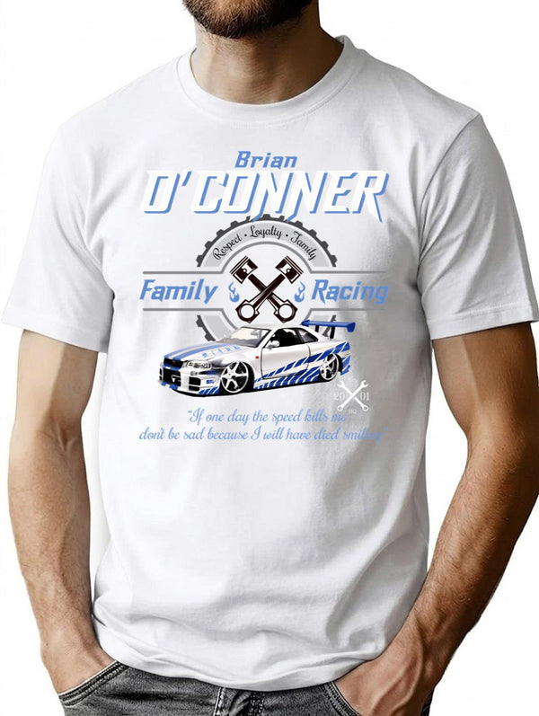 Brian O'Conner Family Racing Fast And Furious Tribute T-Shirt for Men & Women, T-Shirts Graphic Tee - White