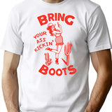 Bring Your Ass Kicking Boots Cool Retro Cowgirl With A Gun- A Great Gift Idea For Women T-Shirt - White