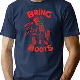 Bring Your Ass Kicking Boots Cool Retro Cowgirl With A Gun- A Great Gift Idea For Women T-Shirt - Navy