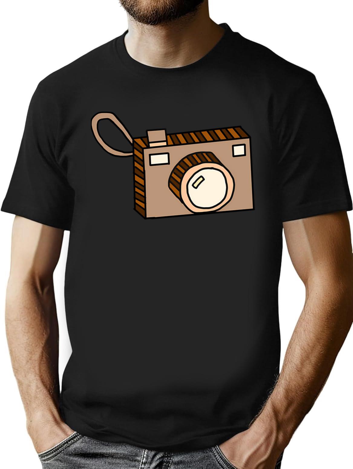 Brown Camera Illustration A Cute Retro Image For Photography Lovers. T-Shirt - Black