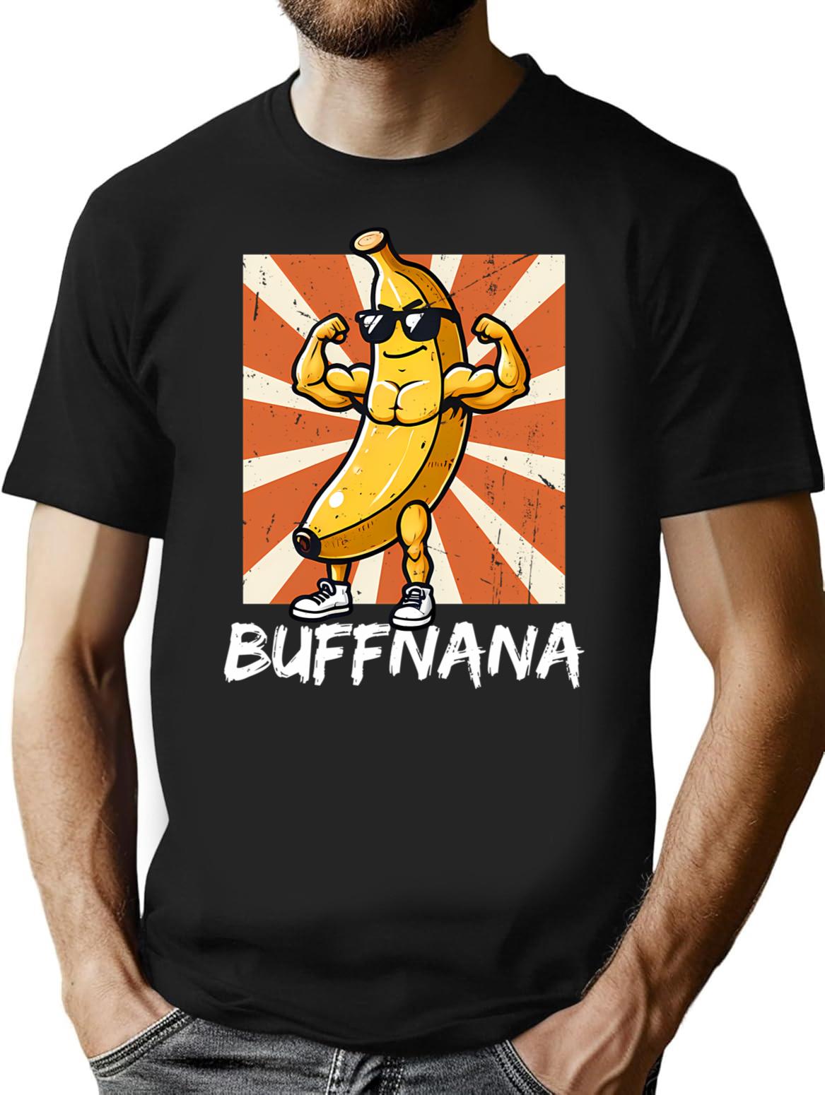 Buffnana Vintage Banana Design T-Shirt - Retro Graphic Casual Tee - Black