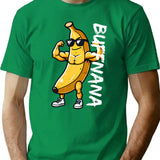 Buffnana Vintage Funny Banana Design T-Shirt - Retro Graphic Casual Tee - Green