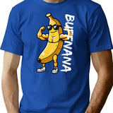 Buffnana Vintage Funny Banana Design T-Shirt - Retro Graphic Casual Tee - Blue
