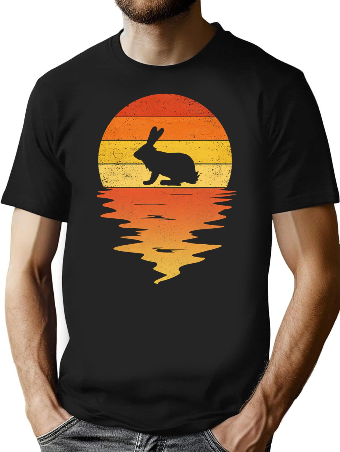 Bunny 70s Sunset Rabbit Retro T-Shirt - Black