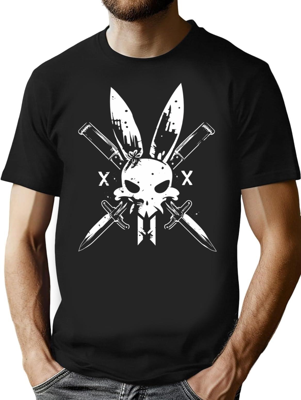 Bunny Ninja Cross Bones T-Shirt - Retro Graphic Tee for Men & Women - Black