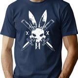 Bunny Ninja Cross Bones T-Shirt - Retro Graphic Tee for Men & Women - Navy