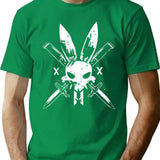 Bunny Ninja Cross Bones T-Shirt - Retro Graphic Tee for Men & Women - Green