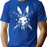 Bunny Ninja Cross Bones T-Shirt - Retro Graphic Tee for Men & Women - Blue