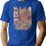 Burgerzilla - Black T-Shirt - Retro Graphic Tee for Men & Women - Blue
