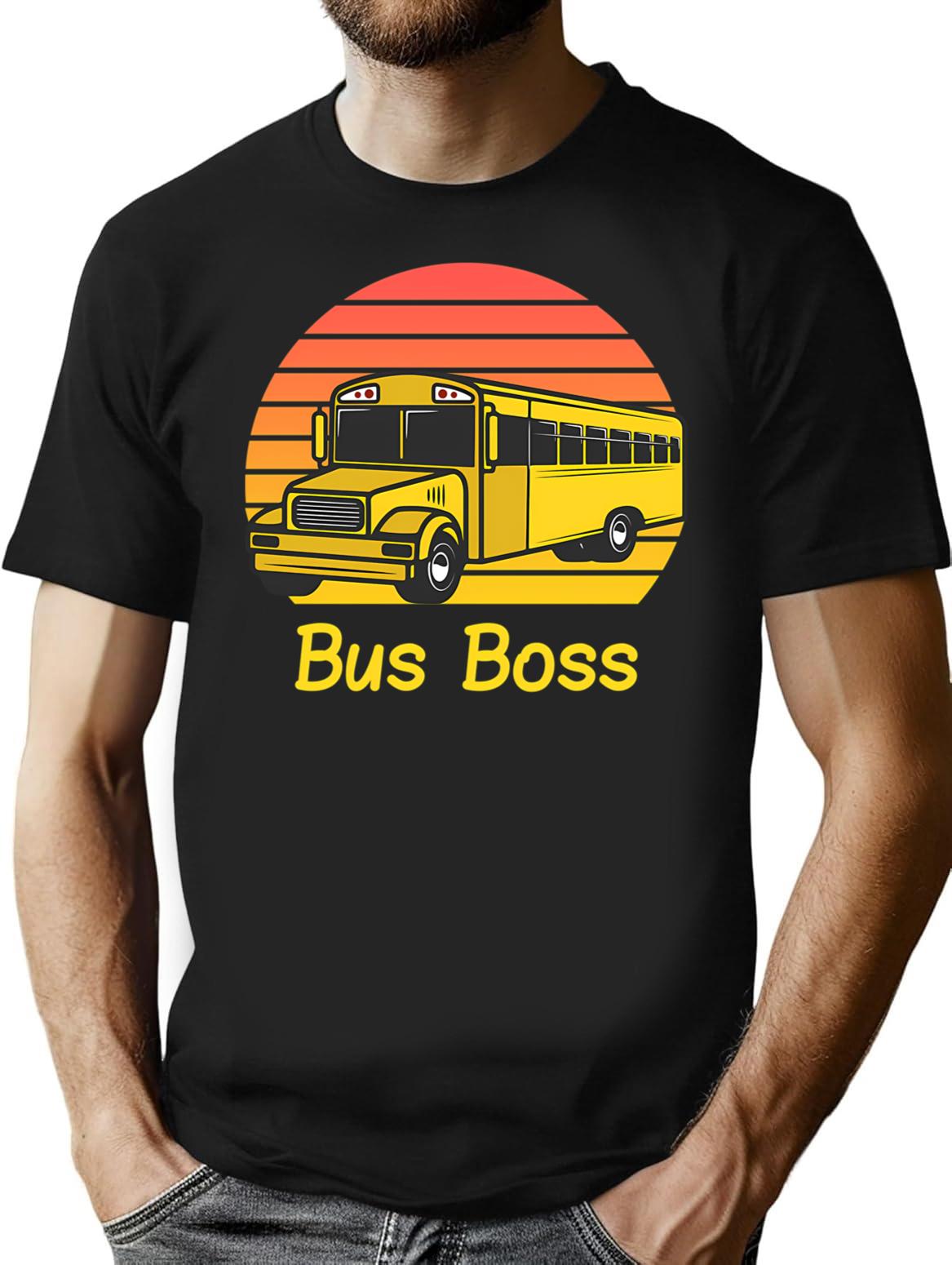 Bus Boss - School Bus T-Shirt - Retro Graphic Tee for Men & Women - Black