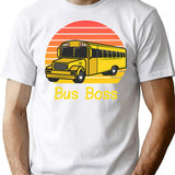 Bus Boss - School Bus T-Shirt - Retro Graphic Tee for Men & Women - White