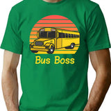Bus Boss - School Bus T-Shirt - Retro Graphic Tee for Men & Women - Green