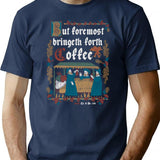 But First Coffee Medieval Style - Funny Retro Vintage English History (1) T-Shirt - Navy