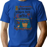 But First Coffee Medieval Style - Funny Retro Vintage English History T-Shirt - Blue