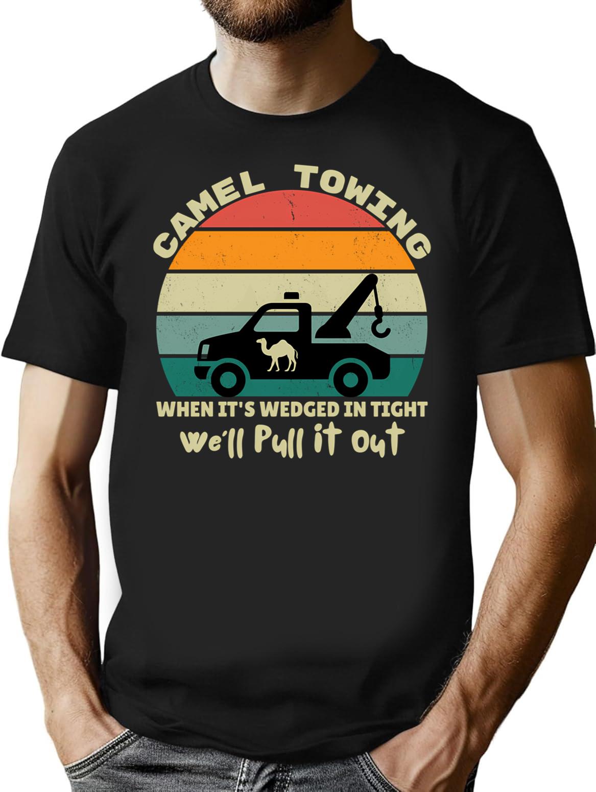 Camel Towing Retro Adult Humor Saying Funny Halloween T-Shirt - Black